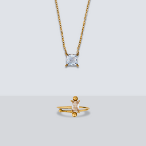 Baguette Solitaire Ring & Crystal Cube Necklace
