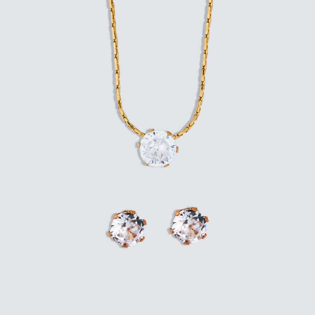 Solitaire Necklace & Solitaire Studs Earrings