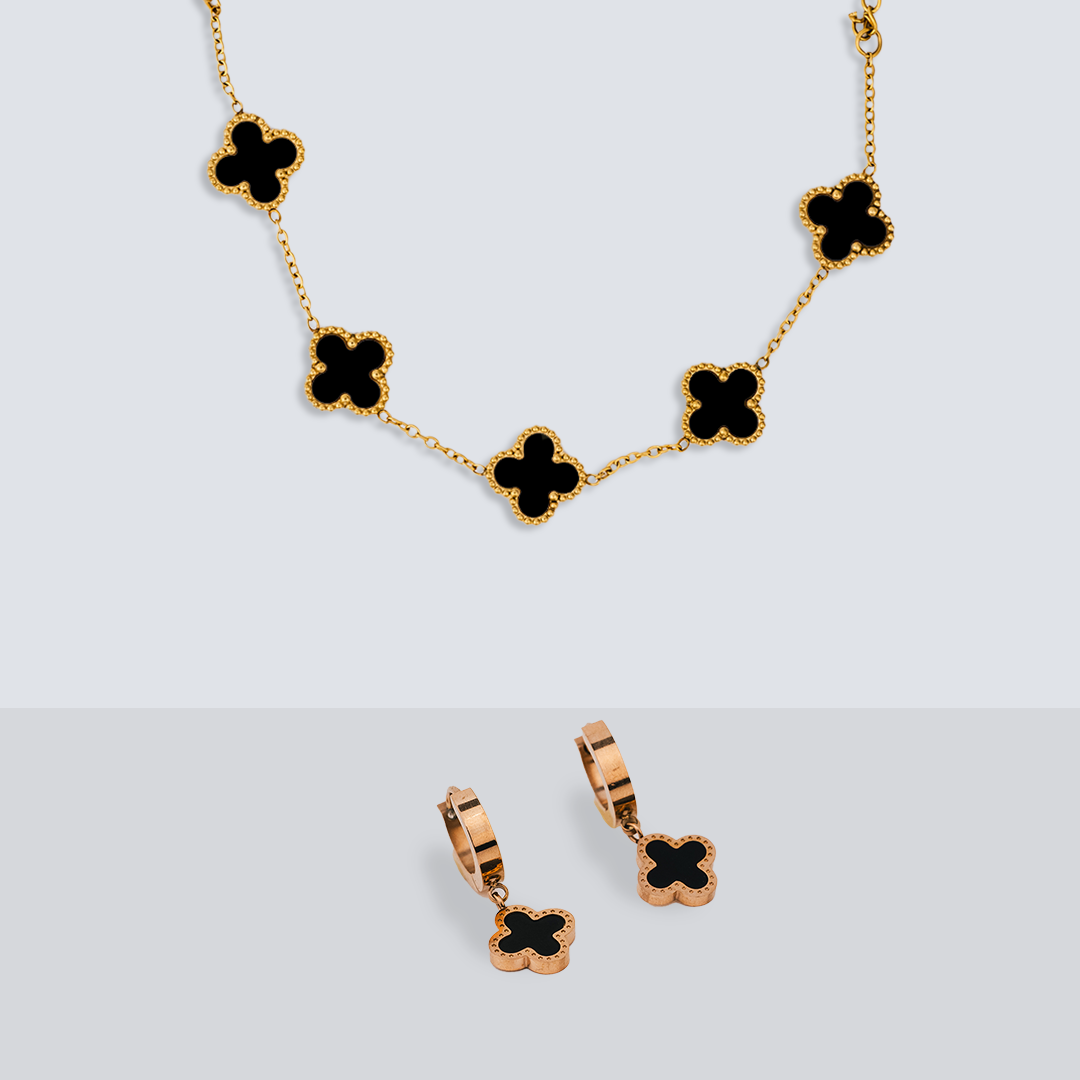 Midnight Clover Charms Earrings & Clover Bracelet (Reversible) 2