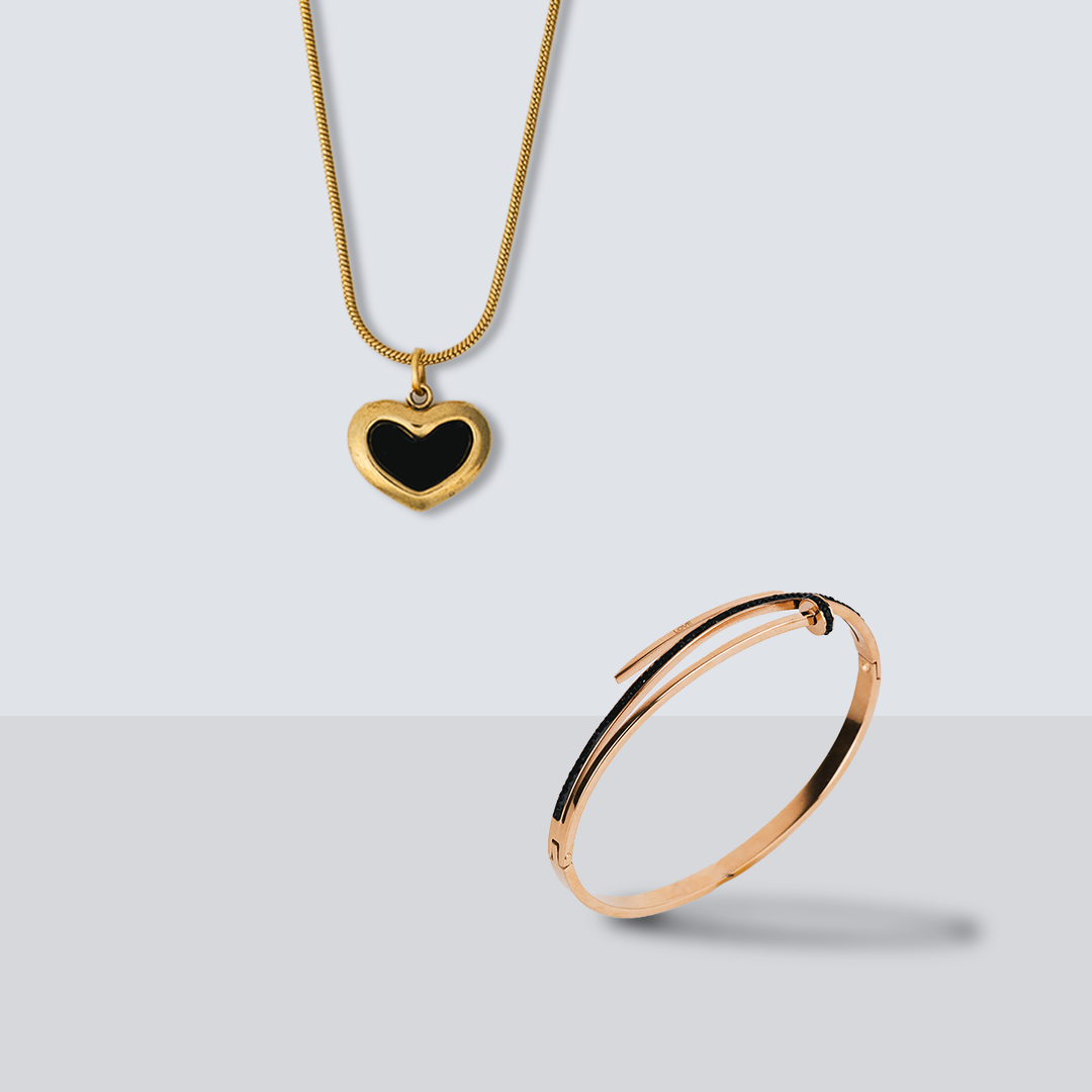 Intersecting Night Bracelet & Midnight Heart Necklace