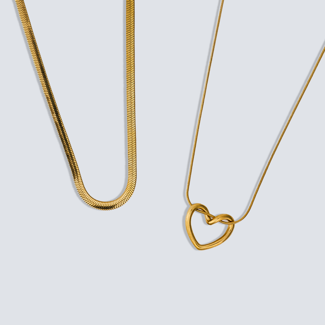 Snake Chain Necklace & Twisted Heart Necklace