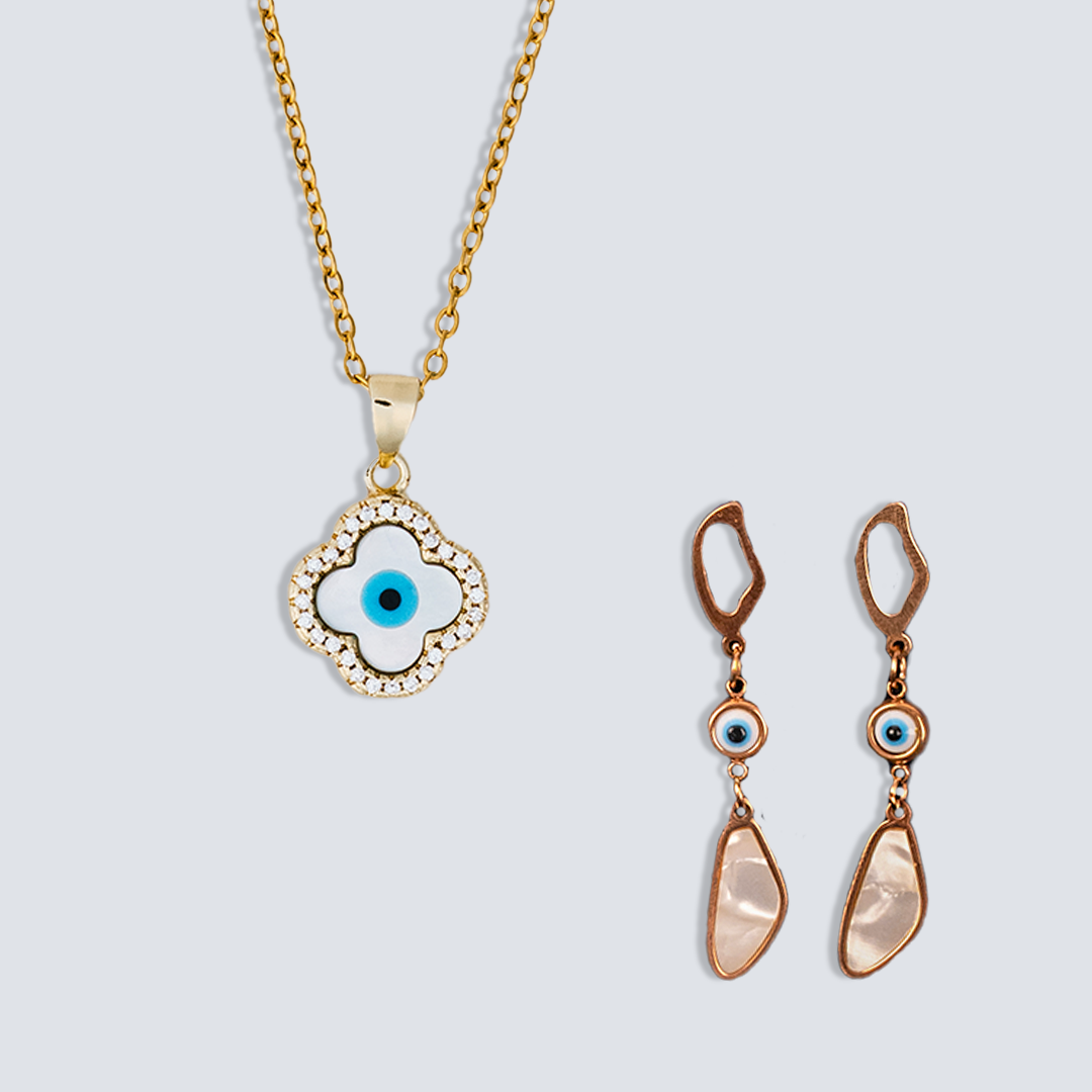 Evil Eye Clover Necklace & Evileye MystiPearl Earrings