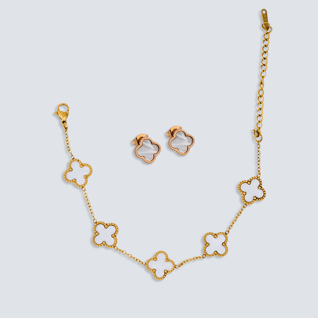 Fleura Clover Earrings & Clover Bracelet (Reversible)