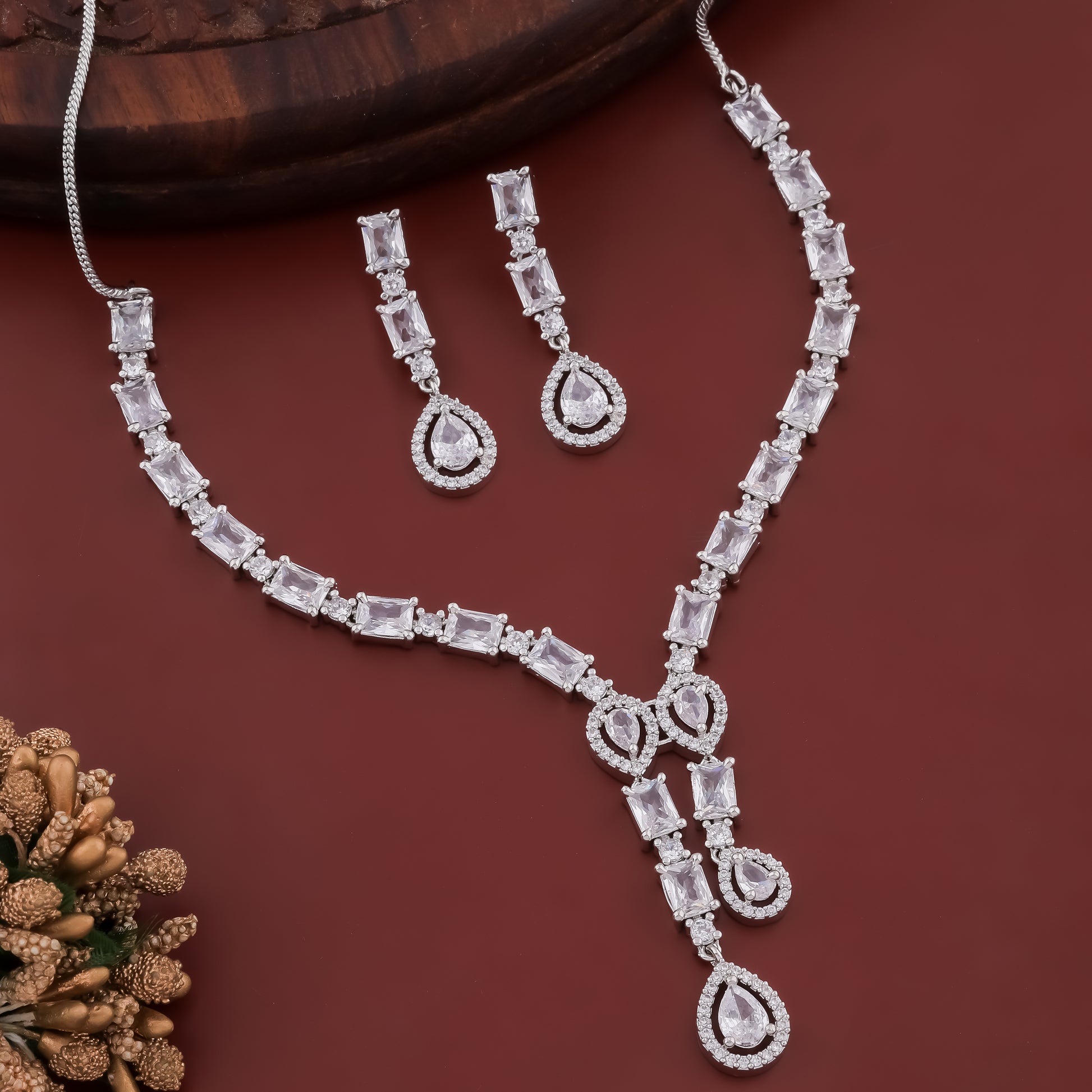 Celestial Rhodium Plated AAA Cubic Zirconia AD Necklace Set