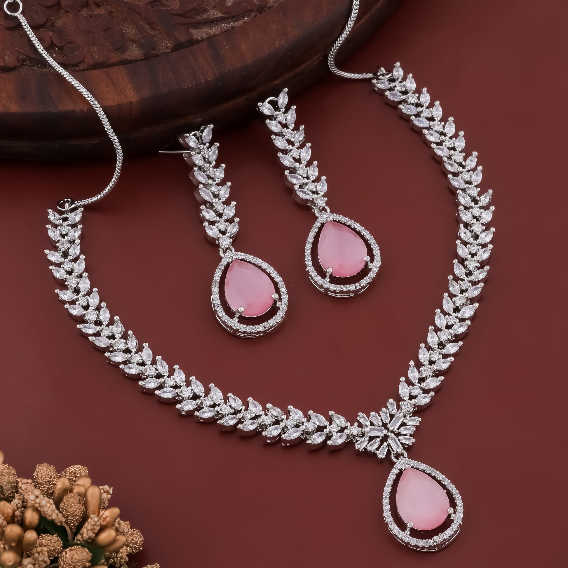 LUX Allure Rhodium Plated AD Necklace Set