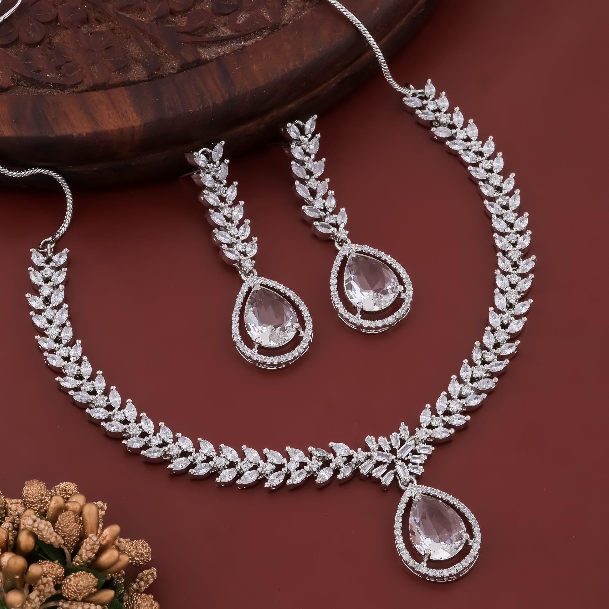LUX Allure Rhodium Plated AD Necklace Set
