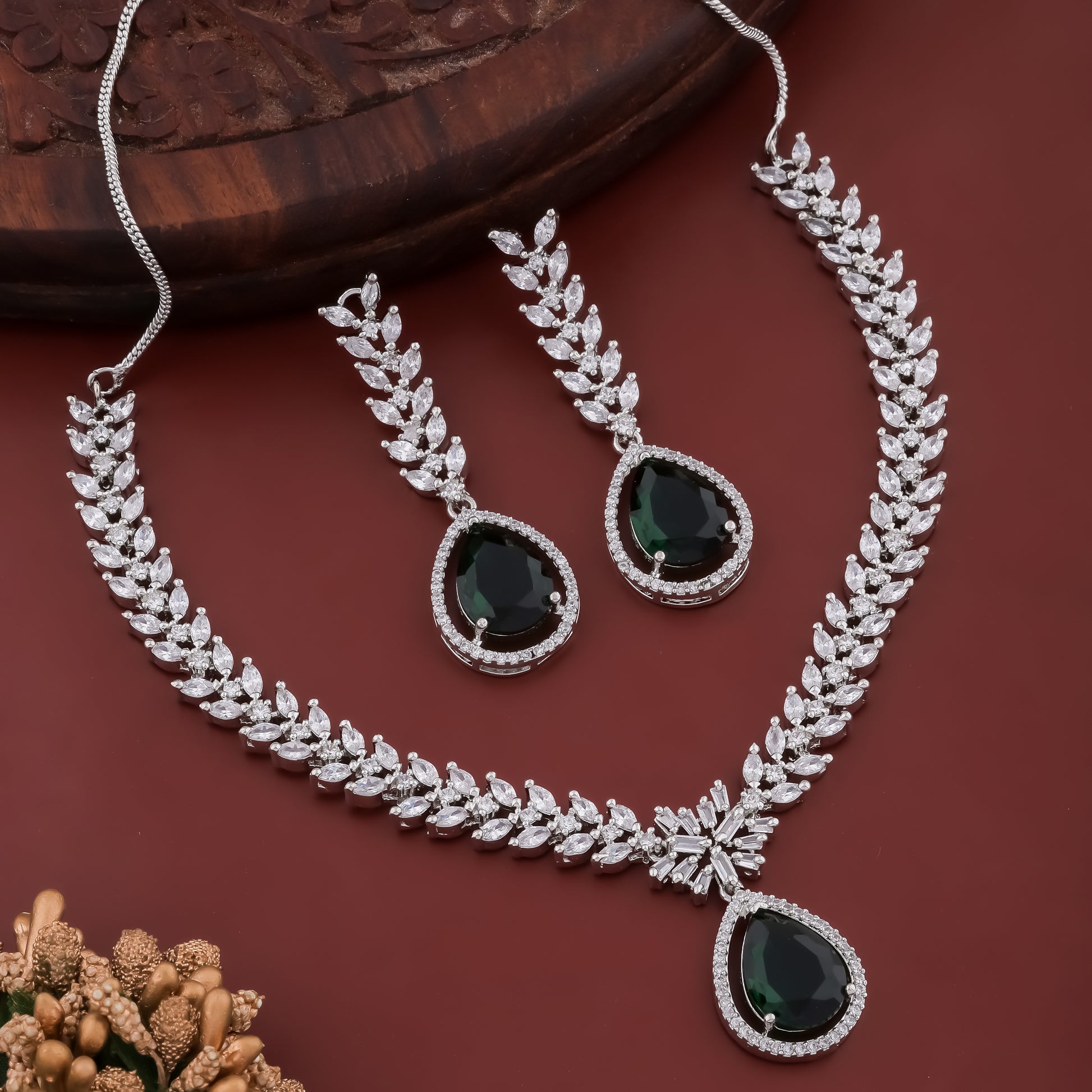 LUX Allure Rhodium Plated AD Necklace Set