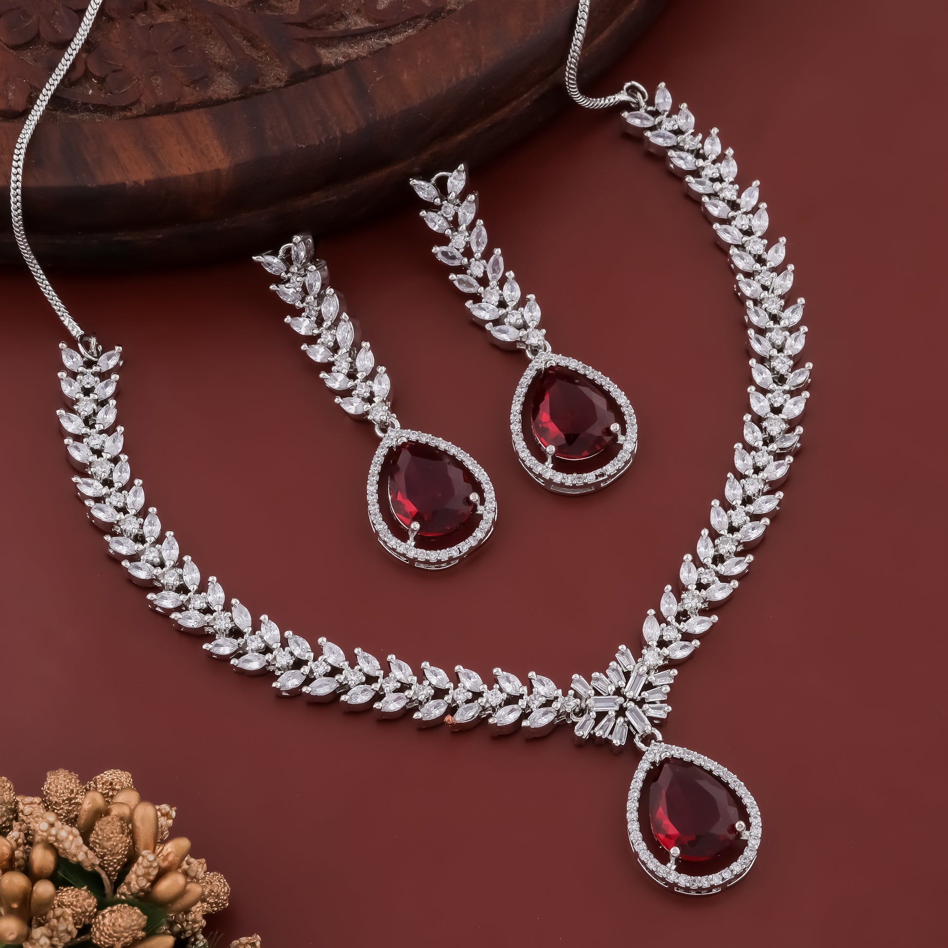 LUX Allure Rhodium Plated AD Necklace Set