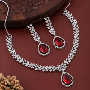 LUX Allure Rhodium Plated AD Necklace Set
