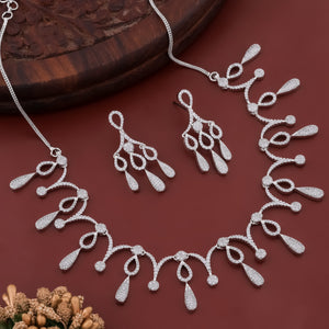 Droplet Zirconia Studded Handcrafted Rhodium Plated Statement AD Necklace Set