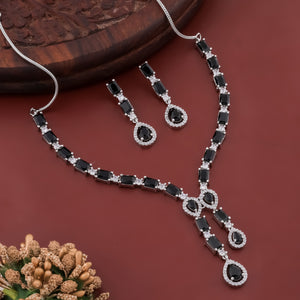 Celestial Rhodium Plated Claasic Black AD Necklace Set