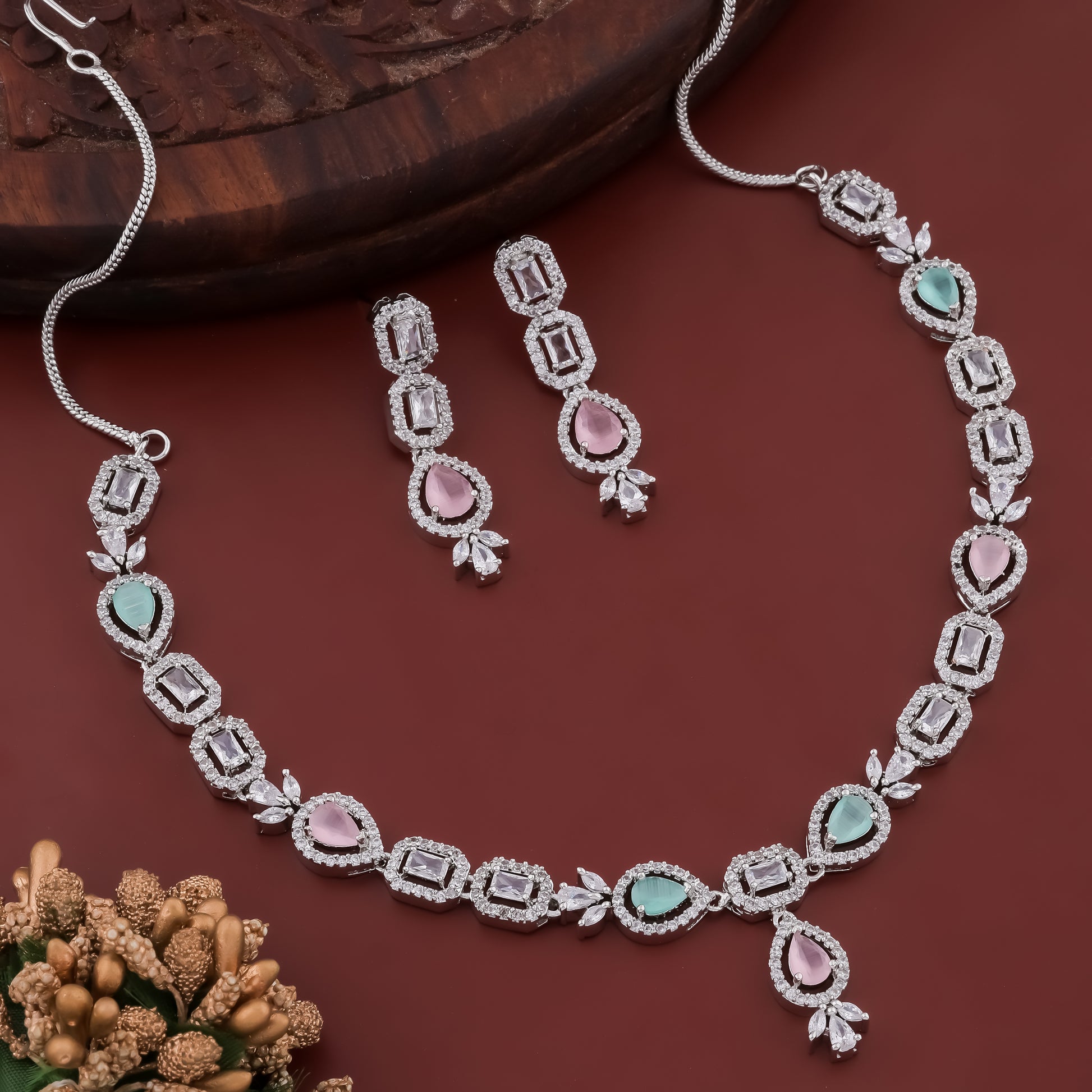 Imperial Rhodium Plated Multicolor Zirconia AD Necklace Set